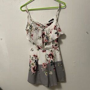 Trixxi Clothing Company White Pink Floral Romper With Black and White Stripe S